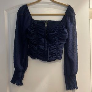 Aqua medium navy blue nwt blouse with detailing